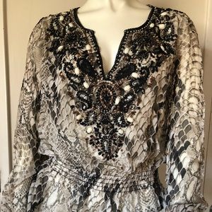 Cache Snake-print Embroidered Blouse Sz L